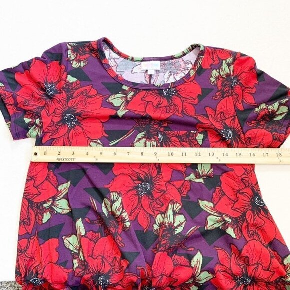 Lularoe Carly short sleeve bold red floral knee length lightweight dress - Picture 6 of 7